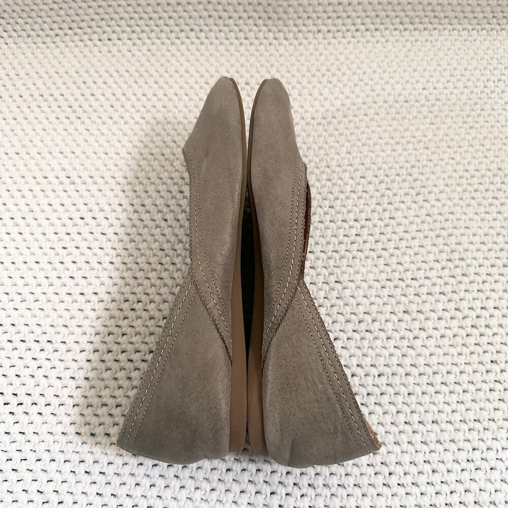 Lucky Brand Alba Taupe Gray Shimmer Suede Leather Squared Toe Ballet Flats 8 - Picture 6 of 8